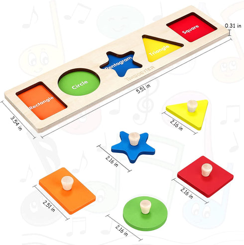 First Jumbo Knob Wooden Shape Puzzles for Toddlers 1-3, Peg Shapes Puzzle Sorter Board for Baby Kids,Montessori Preschool Learning Toys,1 Year Old Boy Girl Birthday Gifts