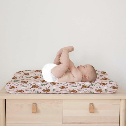 Western Cowgirl Cow Cactus Changing Pad Cover, Cowgirl Hats Boots Floral Diaper Changing Table Sheets for Baby