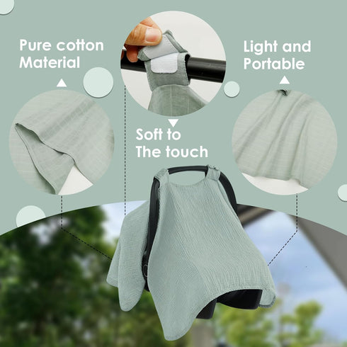 NEMTMCUA 2 Pcs Baby Car Seat Cover, Breathable Cotton Baby Carrier Cover, Newborn Essentials Must Haves, Baby