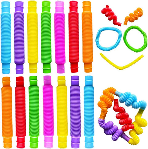 Pop Tubes, 14 Pack Fidget Toys for Kids, Sensory Toys for Stress and Anxiety Relief, Learning Toys for Toddlers