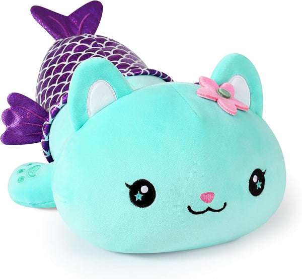 Onsoyours Cute Kitten Mermaid Plush Toy, Soft Kitty Stuffed Animal Pillow for Kids, Blue Cat Mermaid, 12"