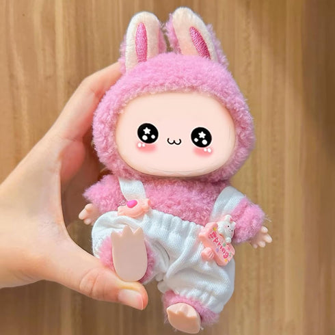 XXEDSPTY 17cm Set, (E-01) Doll Clothes- Adjustable Overalls & Hat Kawaii Fashion Outfit for Sitting/Standing Dolls (No