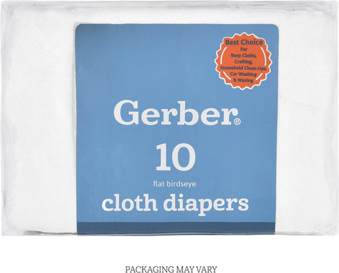 Multipack 10 Pack Gerber Unisex Baby Boys Girls Birdseye Flatfold Cloth Diapers White
