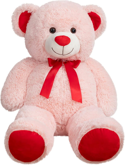 Giant Teddy Bear Stuffed Animal Plush with Red Ribbon Bow, 36 inch Pink Valentine's Day Gift for Kids and Girlfriend