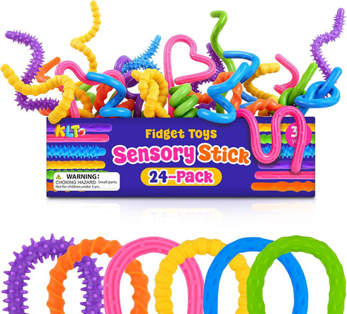 24Pcs Fidget Toys Bulk for Kids: Textured Silicone Sensory Sticks, Fidgets for