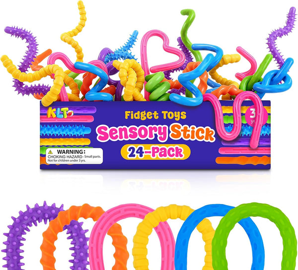 24Pcs Fidget Toys Bulk for Kids: Textured Silicone Sensory Sticks, Fidgets for