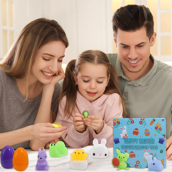 24 Pcs Easter Eggs with Mochi Squishy Toys, Animal Stress Reliever Squishy Toy for Kids Easter Eggs Hunt, Party Favor
