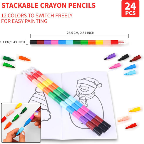 Riccioney 48Pcs Set Christmas Coloring Book for Kids with Crayons, Christmas Activity Books Mini Coloring Book Bulk DIY