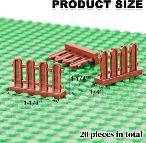 Set, 20 Fence Building Block Pieces Toy Fence Accessories for Garden Trees/Flowers/Farm Animals, Compatible