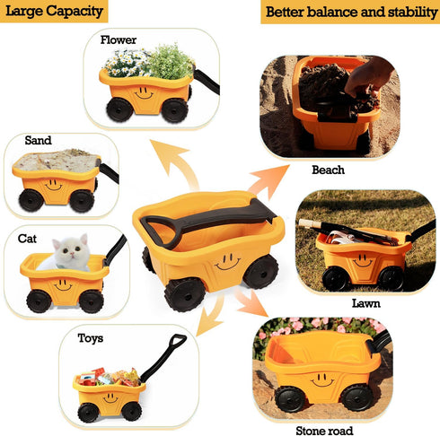 Set Wheelbarrow, Summer 2-5 Toddlers Rake & Shovel with Kids Yard Tools for Digging, Gardening, Beach, Sandbox, Lawn