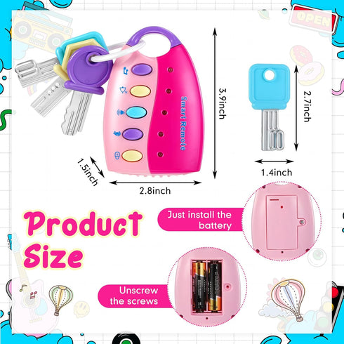 Skylety Musical Smart Remote Key Toy, Fun Fake Car Keys with Sound and Lights for Travel Play (Pink)