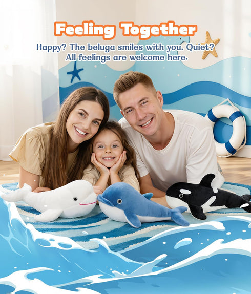Animal,3PCS Set,Orca Tezituor Whale Stuffed Whales Plush Toys Whale,Beluga Whale,Blue Whale,Gifts for Kids Boys Girls