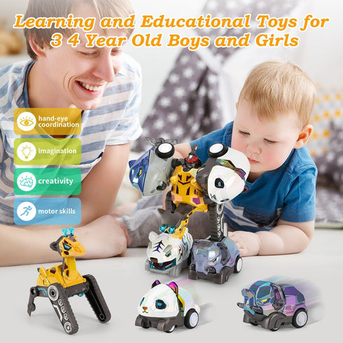 VUSUMOK 5-7 Cars,5in1 2-4,5pcs Transformer Toys for Ages Pull Back Toy Alloy Educational Kids Toys for Ages Animals
