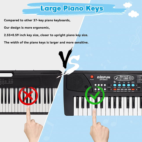 37 3-6, 3 4 5 6 Kids Piano Keyboard, Key Portable Electronic Piano for Kids Age Piano Keyboard with Microphone Musical