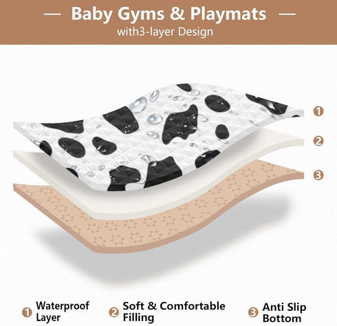 KLUVIO 50" 50" Cow Print Baby Play Mat X Thicken Cushioned Baby Mats for Floor, Non-Slip & Washable Kids Play Mat