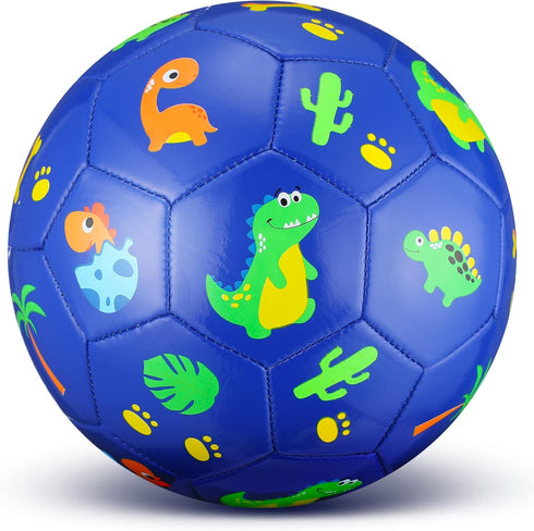 Soccer Ball for Boys Girls 4 to 6, Dinosaur Size 3 Small Cute Soccer Toy for Outdoor Indoor Game with Pump (Blue