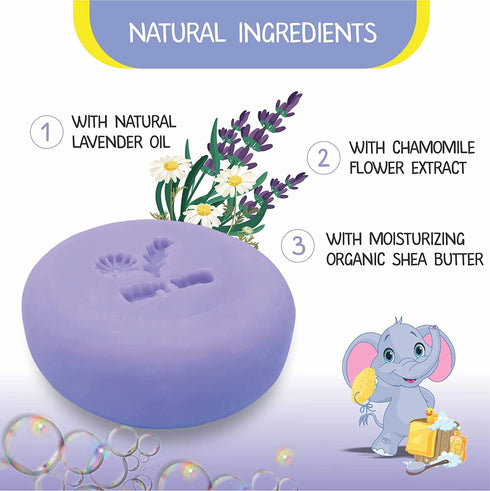 100% Natural LAVENDER CHAMOMILE Baby Soap Bar with Lavender Essential Oil, Organic Chamomile Water, and Shea Butter