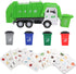 Set, 4 FIVEDAOGANG Small Friction Powered Garbage Truck Toys Includes Front Load Dumpster, Trash Bins and Trash