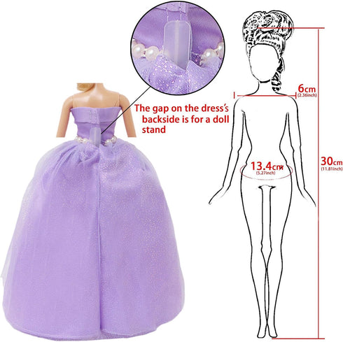 BJDBUS 5 Pcs Handmade Wedding Dress Party Gown for 11.5 Inch Girl Doll Clothes Accessories