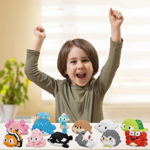 HJPLPXH Kids,12 Set, 8-16+ Small Toy Gift,Party Favors for Boxes Marine Animals Micro Mini Building Blocks Birthday