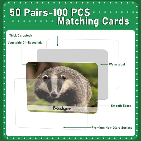 gisgfim 50 Pairs Memory Matching Game - Wild Animals Concentration Memory Card Matching Games.