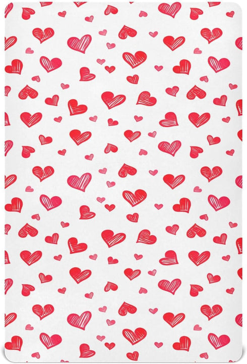 Sinestour Red Heart Love Baby Crib Sheet Soft and Breathable Crib Mattress Protector