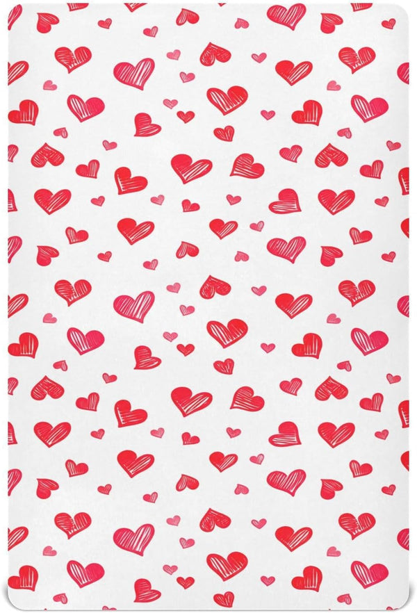 Sinestour Red Heart Love Baby Crib Sheet Soft and Breathable Crib Mattress Protector
