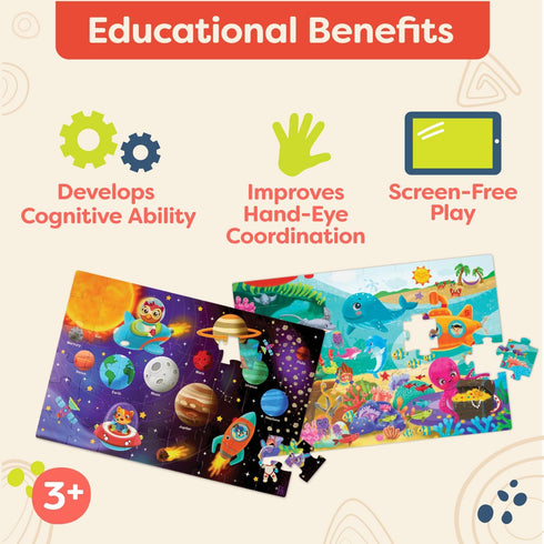B. toys Gigantic Jigsaw 2-Pack, Sea & Solar System 48-Piece Floor Puzzles for Kids - Educational Toys
