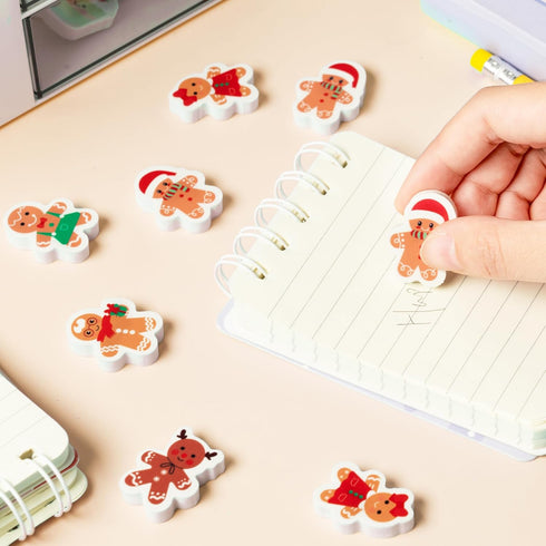 Haooryx 60Pcs Mini Gingerbread Men Erasers, Bulk Novelty Pencil Erasers, 3D Desk Puzzle Erasers for Classroom Rewards