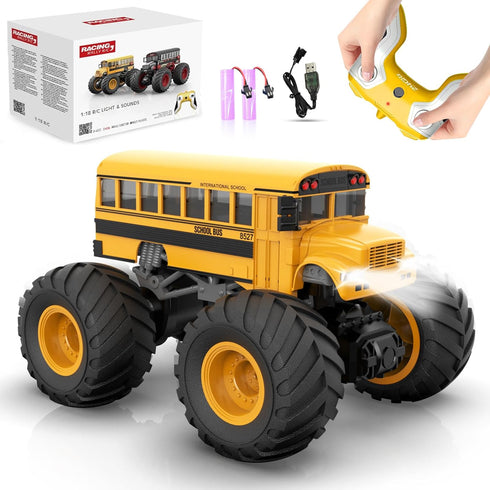 1/18 Remote Control School Bus Toy for Kids, 2.4GHz RC Monster Truck
