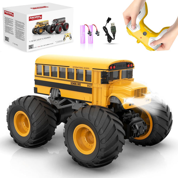 1/18 Remote Control School Bus Toy for Kids, 2.4GHz RC Monster Truck