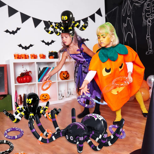 Max Fun Halloween Ring Toss Game, Inflatable Spiders Set 2 Pack for Kids, School Carnival Party Favor Supplies, Indoor
