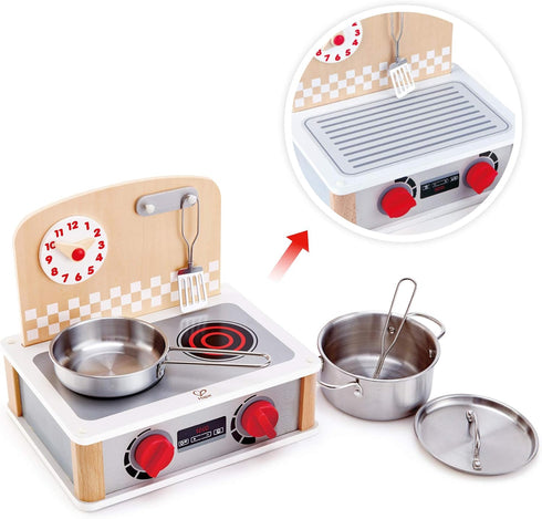 Hape 2-in-1 Kitchen & Grill Set Multicolor, Dimensions: L: 11.8, W: 9.1, H: 10.1 inch, Count of 6
