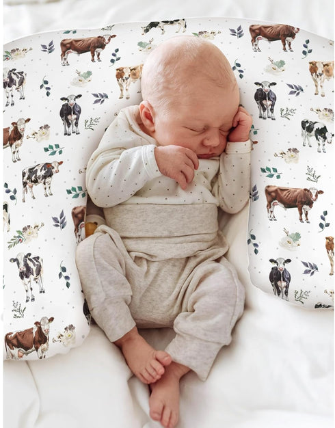 Watercolor Cows Boho Leaves Baby Nursing Pillow Covers for Boy Girl Cow Cattle Breeds Green Leaves Nursing Slipcovers