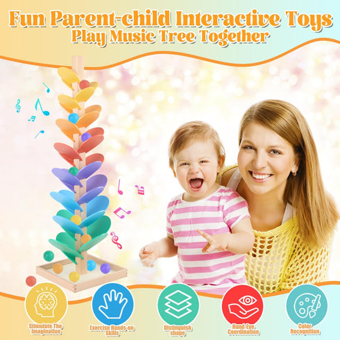 3-5 Set 4-8 8-12 (1.1inch Marble Run Wood Ball Drop Toy for Kids Toddlers Wooden Musical Tree Ball Run Toys for Years