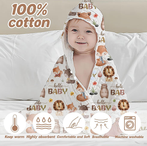 Guawubiang 1PCS 1 32 32IN Wildlife Theme Baby Bath Towels, Hooded Baby Towel for Newborns, Toddler Bath Towel for Boys