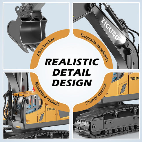 2.4Ghz, 6-12 Remote Control Excavator Toys, RC Construction Toys with Metal Shovel, Lights, Sounds RC Truck Digger Toys