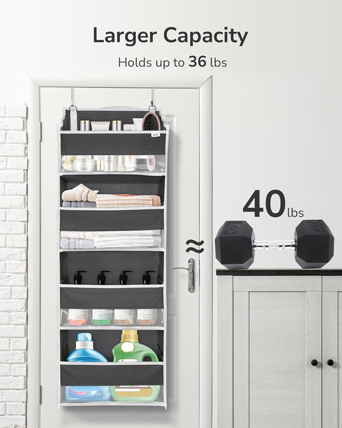 ULG 1 Pack Over Door Organizer, 4 Large Pockets and 6 Mesh Side Pockets for Bedroom Nursery Storage (Dark Grey)