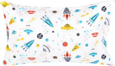 J-pinno 100% 3 Set Cozy Set Planet Spacecraft Rocket Cotton Pieces Cartoon Toddler Sheet for Kids Boys, Flat Sheet