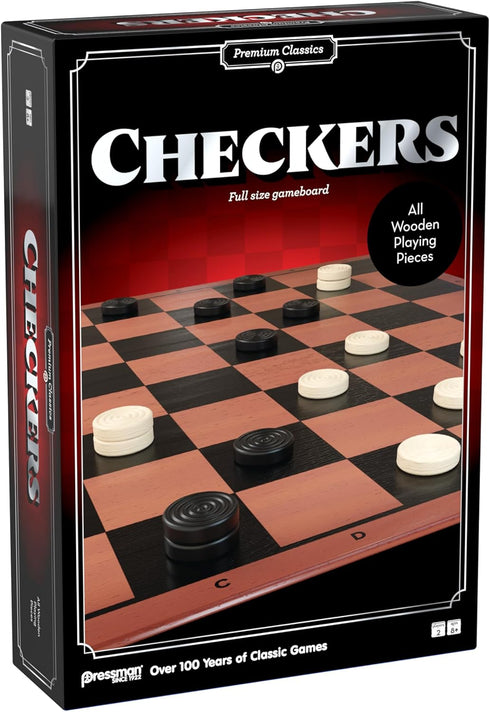 2 8+ Pressman Premium Classics: Checkers | Full-Size Folding Gameboard with Wooden Playing Pieces | Players, Ages