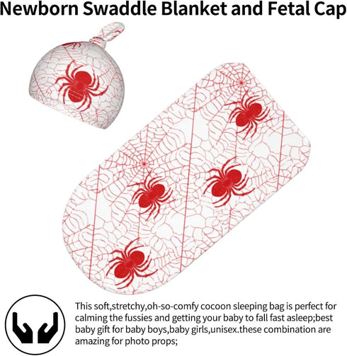 Nanyizly Set 0-6m Simple White Line Drawing Newborns Beanie Swaddle Blanket Baby Receiving Blankets for Infant Boy Girl
