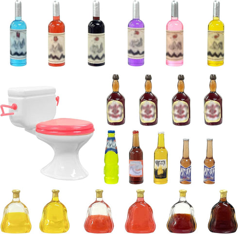 MEMOVAN 1PC Toilet Cake Topper and 21PCS Miniature Wine Bottles Cake Toppers for Bachelorette Party