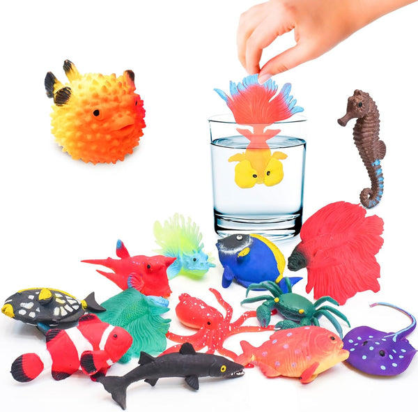 10Pcs Fish Toys Animal Figure Bath Toys, Color Changing Sea Creatures for Kids 3 Years and Up