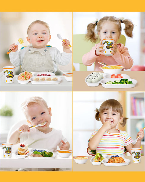 Lehoo Castle Kids Plates and Bowls Sets, Kids Dinnerware Set Includes Plate, Bowl, Cup and Tableware, Made of Durable Material, Perfect for Child, Toddler Utensils Self Feeding (5 Piece Construction) by Lehoo Castle