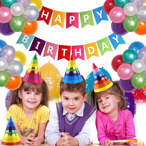 Rainbow Cone Party Hats for Kids & Adults - 12 Pack, 8 inch for Birthday Parties & Classroom Decorations