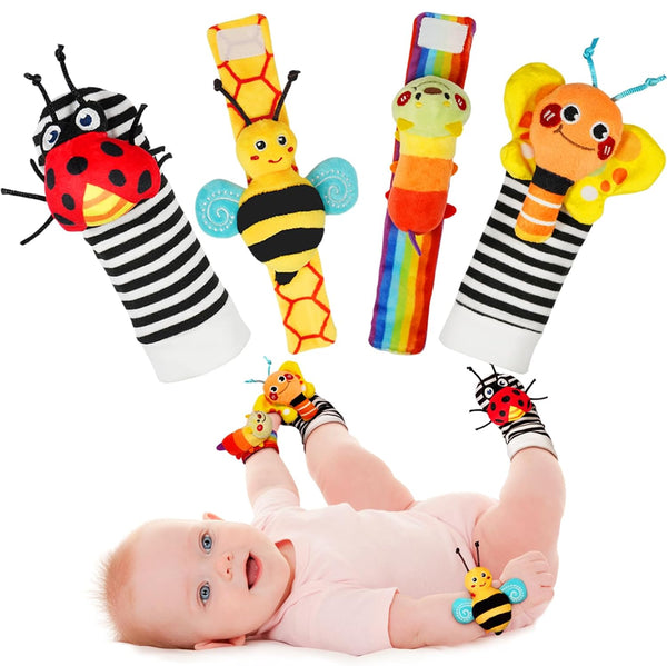 Infinno Baby Wrist Rattle Socks and Foot Finder Set, Perfect Toys for 0-12 Months Newborn Boys and Girls, Garden Bug