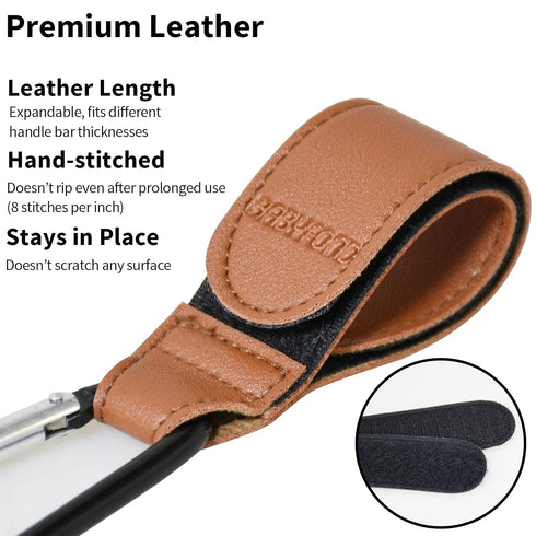 Stroller Hooks for Hanging, 2 PCS Durable Leather Style Clip Straps for Diaper Bags & Grocery Shopping