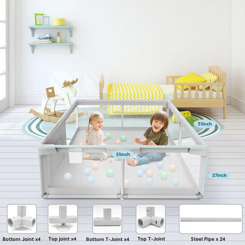 Baby Playpen Playard, 50x50 Baby Fence with Gate, Sturdy Safety Indoor & Outdoor Activity Center