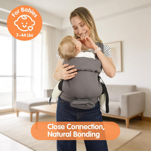 (7-44 lbs), Ergonomic Baby Carrier Newborn to Toddler Lightweight Infant Carrier with Windproof Cover & Bottle Bag