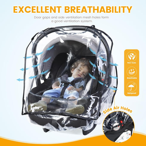 Universal Car Seat Rain Cover, Food Grade EVA, Waterproof Weather Shield for Infant Car Seat with Storage Bag